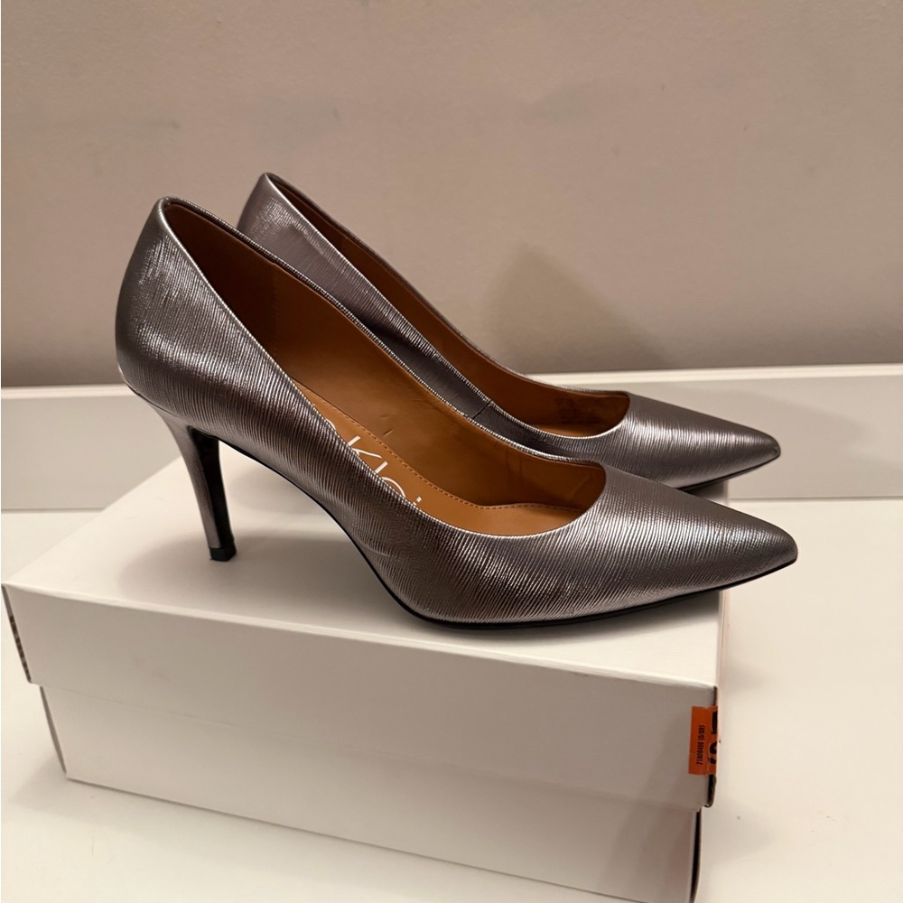 Calvin Klein Metallic Silver Heels 7.5